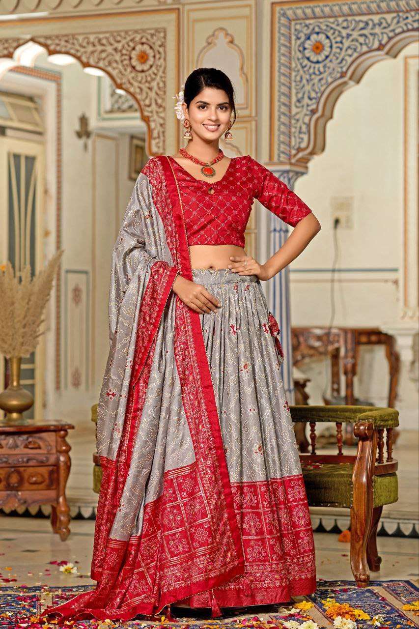 Women's Tussar Silk Patola Print Lehenga Choli Dupatta Set - Image 7