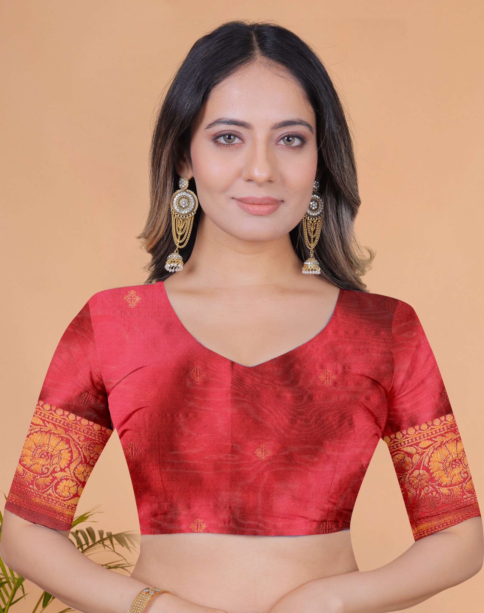Elegant Beige-Gold Banarasi Silk Saree with Rust-Red Zari Border & Blouse | Wedding, Festival & Party Ethnic Wear - Image 2